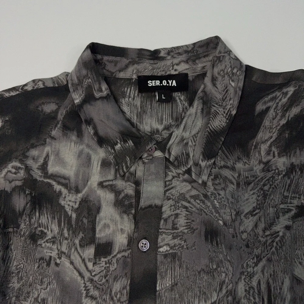 Designer SER.O.YA‎ Marcus Denim Shirt Mens Size L Long Sleeve Button Up Black